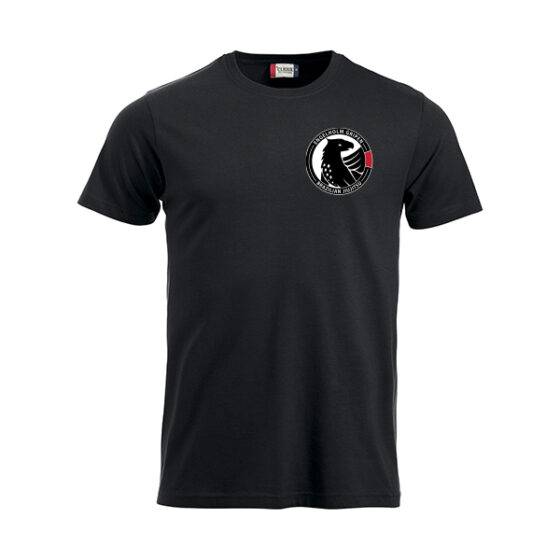 Svart T-shirt med Engelholm Gripen logotyp på bröstet